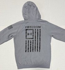 UNDER ARMOUR Freedom - Men's Gray USA Flag Pullover Hoodie - Size Small