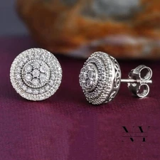 2.30 CT Round Cut Moissanite Cluster Stud Earrings Solid 14K White Gold For Her