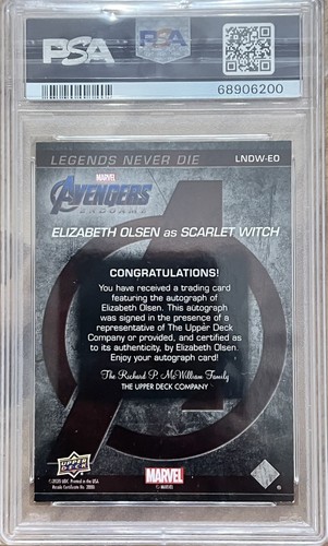 2020 Upper Deck Marvel Elizabeth Olsen Scarlet Witch Legends Never Die Auto - Picture 2 of 2