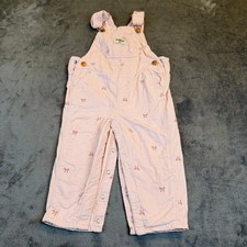 OshKosh B'gosh Corduroy Overalls Girls 18 Months Pink Bow Print Adjustable Snap