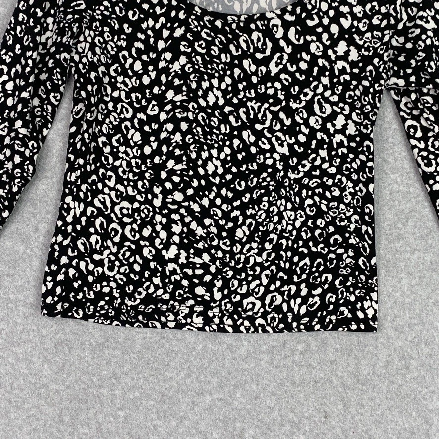 Top Gaze para mujer pequeño negro blanco abstracto cuello redondo manga larga tejido suave Foto 3 de 4