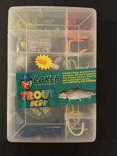 Laker Co. Trout Fishing Kit, Tackle Box, Line, Stringer, Lures, Spinners, NOS