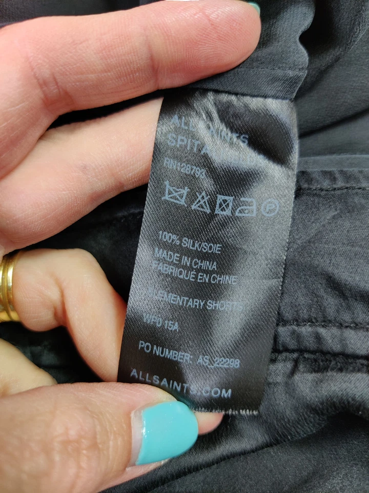 ALLSAINTS TALLA UK 8 PANTALONES CORTOS NEGROS 100% SEDA ELEMENTAL CASUAL FIESTA SUELTOS PARA MUJER Foto 4 de 4