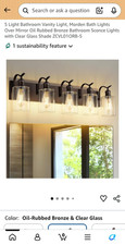 5-Light Bathroom Vanity Wall Fixture Oil-Rubbed Bronze Clear Glass Modern