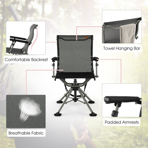 360 Degree Silent Swivel Hunting Chair, Folding Height Adjustable Hunter Chair - Picture 7 of 9