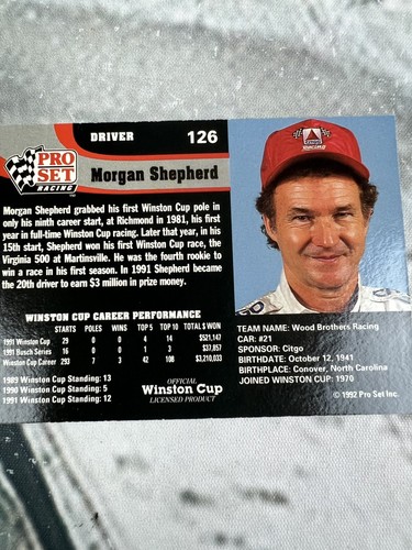 MORGAN SHEPHERD SIGNED 1992 PRO SET  RACING #126 - NASCAR - Picture 2 of 2