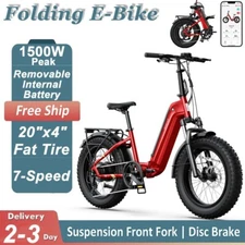 Folding Electric Bike for Adults 1500W Peak 28MPH Fat Tire Commute Mountain Bike