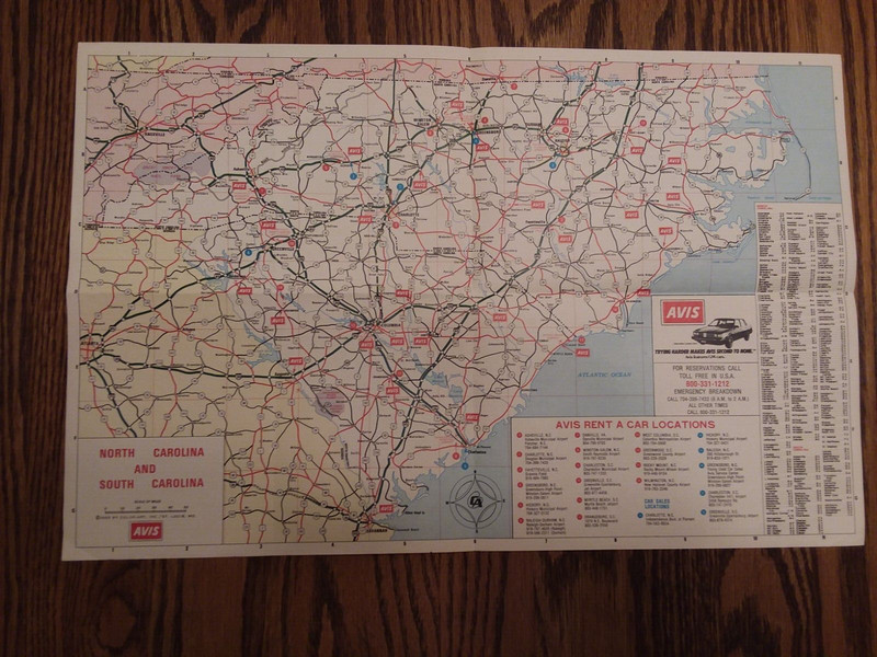 1983 Vtg AVIS North Carolina, South Carolina, Piedmont Triad Road Map