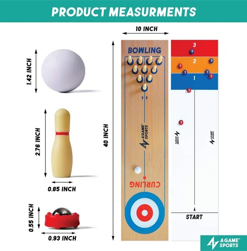 Table Top Fun Family Games All Ages In/Outdoor 3in1 Shuffleboard Curling Bowling - 第 3/4 張圖片