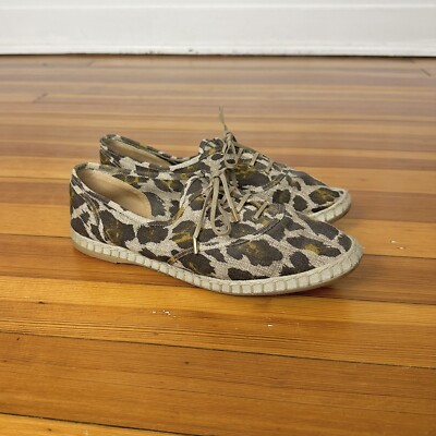 Charlotte Olympia 37.5 7.5 Leopard Print Linen Maria Sneaker Lace Up Flat Shoes