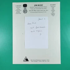 James "Jim" Burt "Signed" Note WWII Army Medal of Honor Recipient MOH 2nd AD