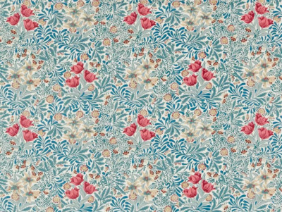 WILLIAM MORRIS VORHANGSTOFF DESIGN Bower 1,7 METER STACHELBEERE/INDIGO