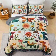 Custom Floral Dachshund Quilt Bedding Set, Boho Dog Quilt Bedding Pillowcase