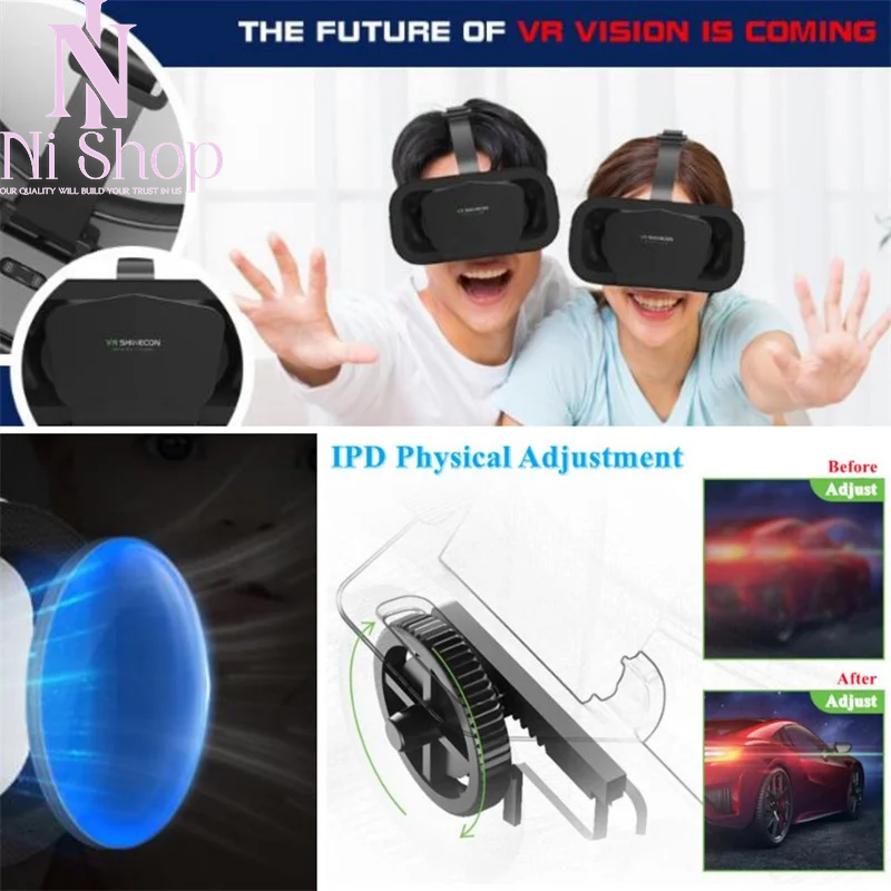 3D VR Headset for iOS Android with Remote 4.7-7 Inch Screen Gaming Movies-image