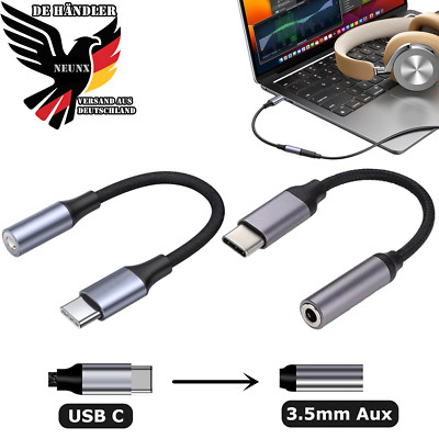 USB Typ C auf zu Aux 3,5mm Klinke Kopfhörer Audio Adapter Alu für iPhone Samsung