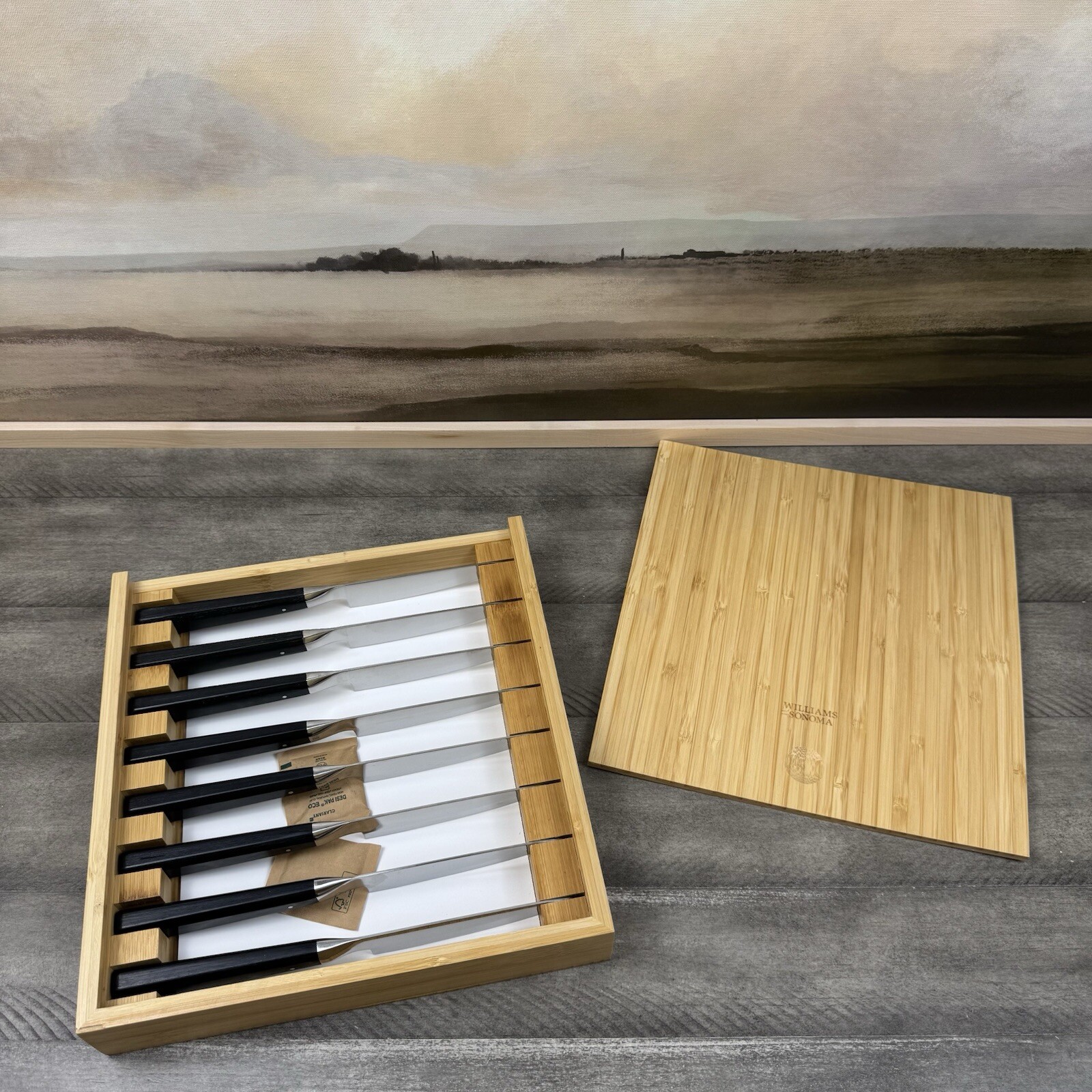 Williams Sonoma Eastern Steak Knives Set/8 Silver Black Scuffed Partially Used