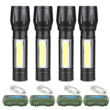 4x Mini Pocket COB LED Flashlight Rechargeable Torch Tactical Lamp Light Camping