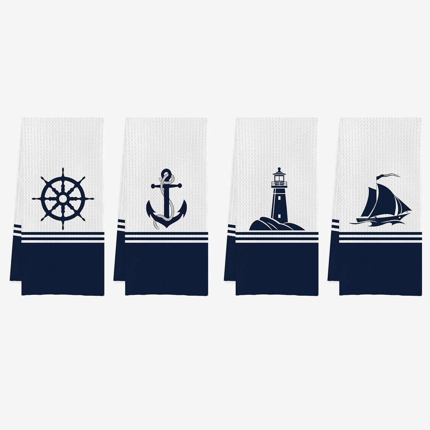 Beach Nautical Anchor Waffle Weave Kitchen Dish Towels Set...