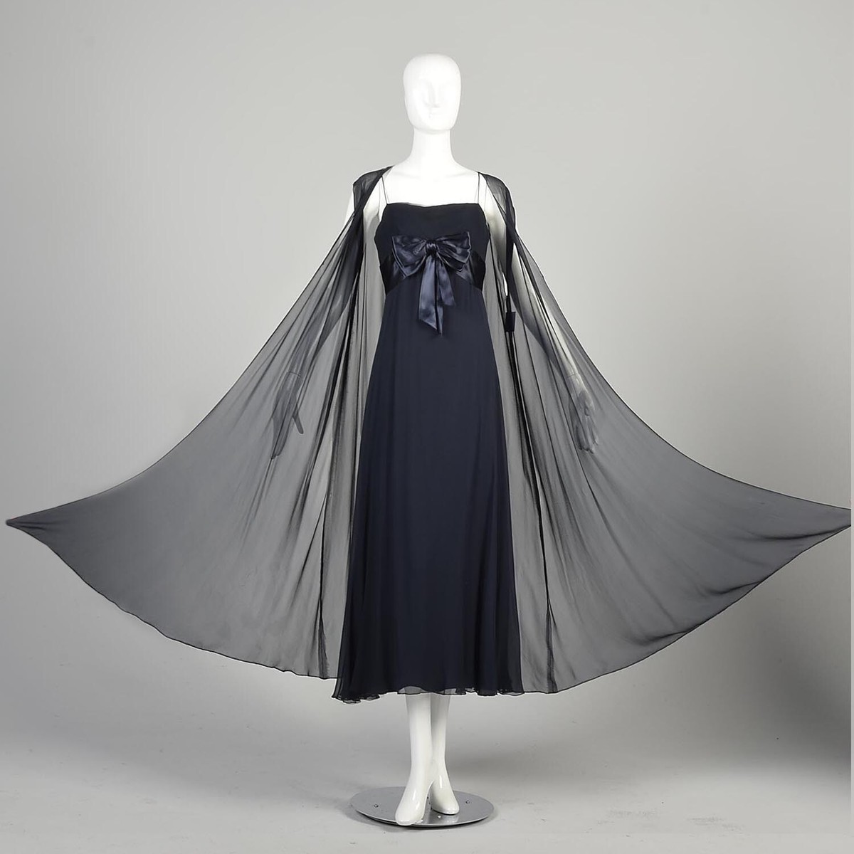 Small 1960s Navy Blue Silk Chiffon Evening Dress Formal Gown Sheer Vest  Topper | eBay