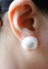 1 Pair Women's Clip On Faux Pearl Button Stud Earrings Non-Pierced Size: 20mm