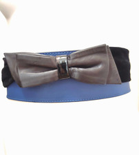 Gianni Versace 1980s Blue Leather Black Velvet Bow Belt IT 40