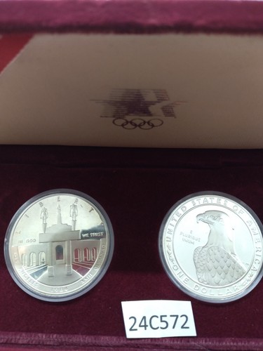 Br2 24C572 1983 1984 Olympic Silver Dollar 2 Coin Proof Set 90% Silver - Picture 6 of 7