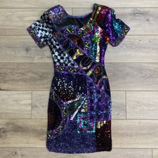 Vintage Silk Full Sequin Mini Dress Beaded Cocktail Sheath Glam Bling 80s Artsy