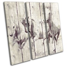 Horse Painting Vintage Animals TREBLE CANVAS WALL ART Picture Print