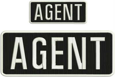 AGENT embroidery patches 4x10 and 2x5 hook on back white | eBay