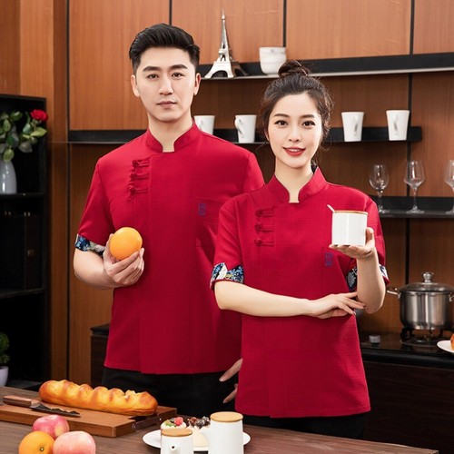 Unisex Adult Chef Uniform Linen Blend Short Sleeve Jacket Cooking Coat Work Top - Picture 2 of 28