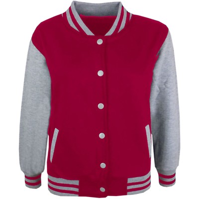 Kids Girls Baseball Pink & Grey Jacket Varsity Style Plain School Jacket 5-13 Yr