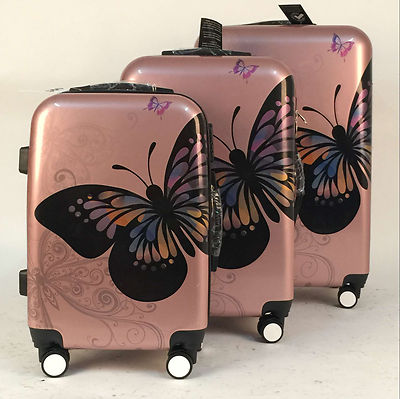 Hartschalen 4-Rad Koffer PC Gepäck Trolley Koffer Handgepäck Schmetterling - Gold