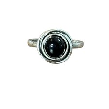 Silver Tone Black Onyx Stone Ring Round Orbit Circle Boho Statement Size 8 New
