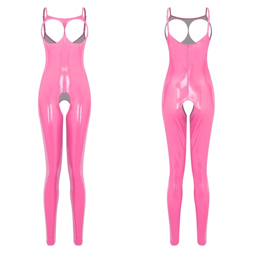 US Women's Bodysuit Faux Leather Babydoll Jumpsuit Bodycon Teddy Lingerie Romper - Picture 29 of 41