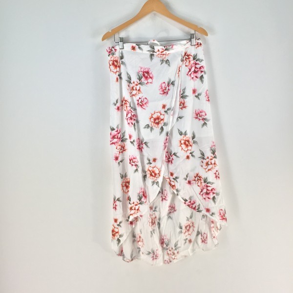 Dotti womens wrap skirt 12 white floral midi viscose tie 114874