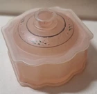Frosted Pink Glass Candy Trinket Powder Hexagon  Rose W/ Lid Depression Anchor H