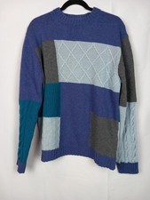 Image of Crew Neck Textured Jumper Men Size Medium Blue Grey Turquoise Wool Blend New