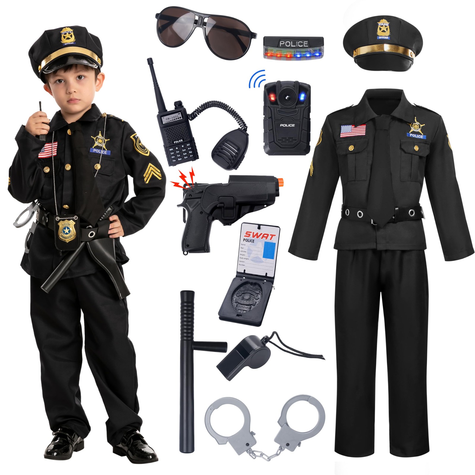 For Kids | Boys Black Officer Outfit, 3t-4y