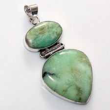Long Chrysoprase 925 Silver Plated Pendant 2.4