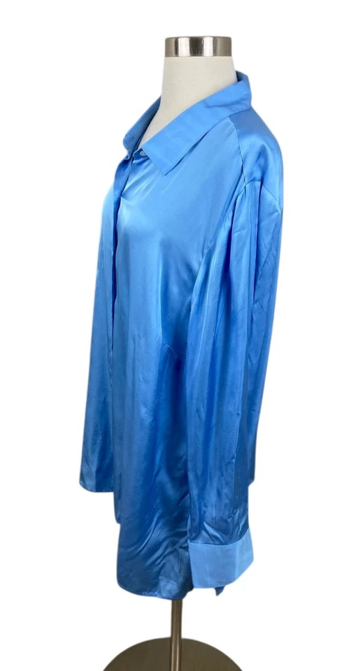 J. Jill 2X Blue Satin Button Front Blouse Dressy Career - Image 2 of 4