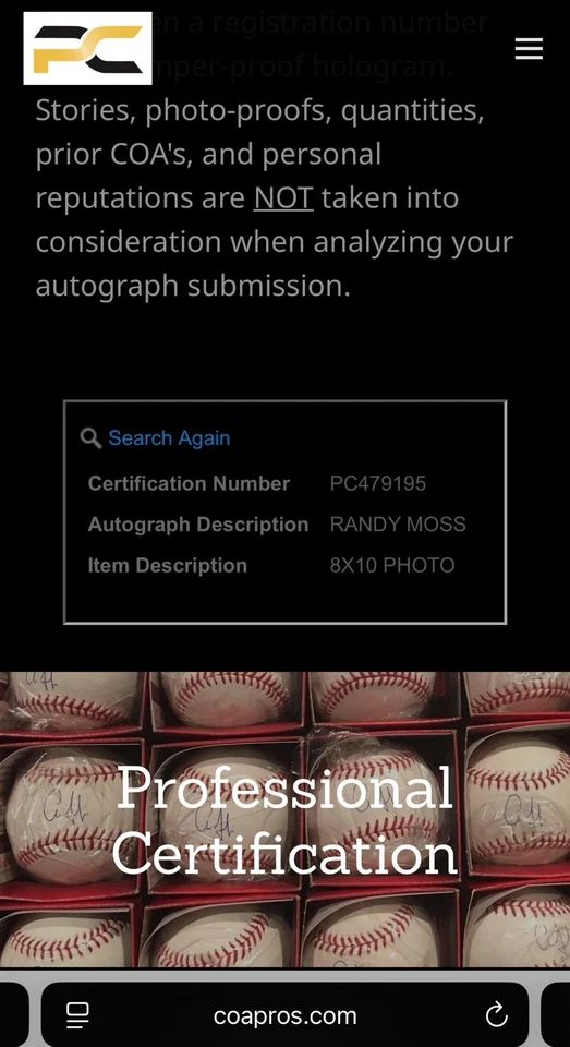 Foto autografiada firmada por Randy Moss de 8x10 Minnesota Vikings púrpura NFL con certificado de autenticidad holo Foto 3 de 4