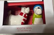 Scottie Dog Salt And Pepper Set  Wearing Scarfs Essential Home Bew In Box