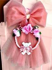 Fiocco Nascita Tulle Rosa Femmina Personalizzabile Fiori Orsetto Glitter Oro