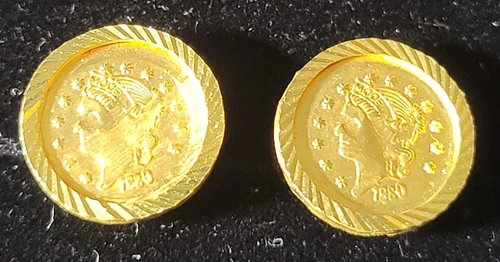 Liberty Double Eagle 14K Gold 1/2" Round Coin EARRINGS ~ Diamond Cut Edges ~1.8g