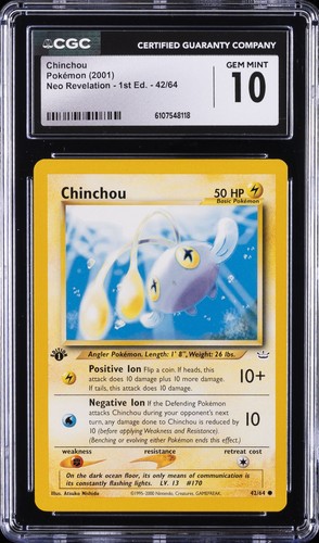 2001 POKEMON NEO REVELATION 1ST EDITION #42 CHINCHOU CGC 10 GEM MINT