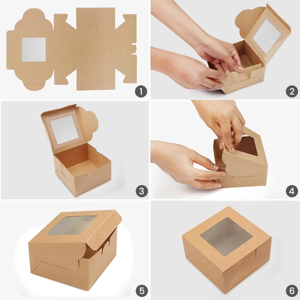 Braune Kraftpapier Geschenkboxen für Gebäck mit Sichtfenster (50Stk) - Bild 3 von 4