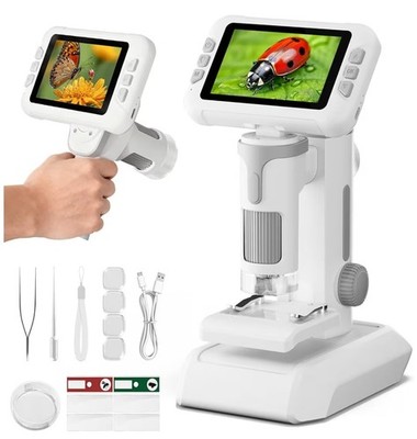 1600X Kids Microscope with 4.0'' Digital Screen and Slides Kit, Science Heweimei.