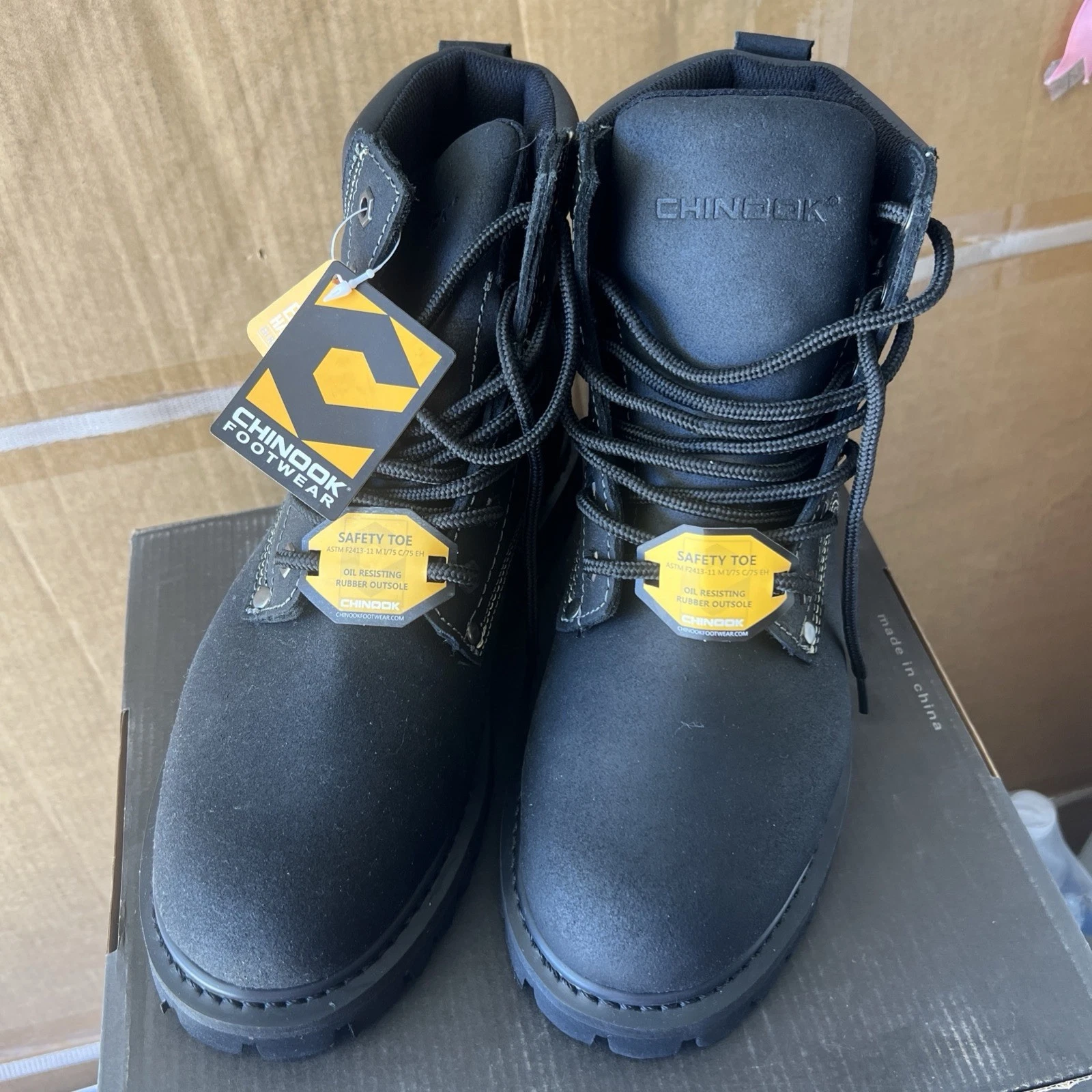 Men's CHINOOK FOOTWEAR Oil Rigger Leather Upper Ankle Shoes Boots Black Size 12
