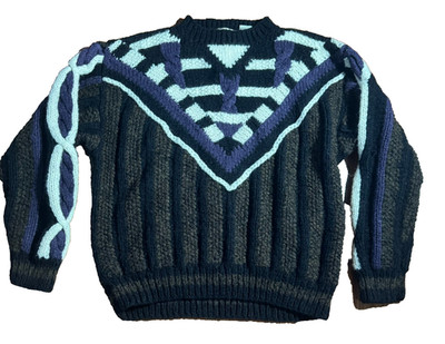 VTG Novo Creations Sweater Mens Sz XL Classic Chunky Knit Twist Designer Art 80s