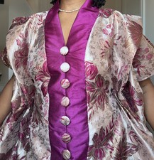 LUXURY AFRICAN BUBU BROCADE BOUBOU KAFTAN DRESS GOLD METALLIC PURPLE MAUVE PINK